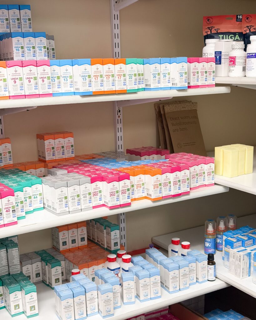 Holistic medicine supplements and remedies organized in a clinic, supporting personalized treatment plans in Omaha NE