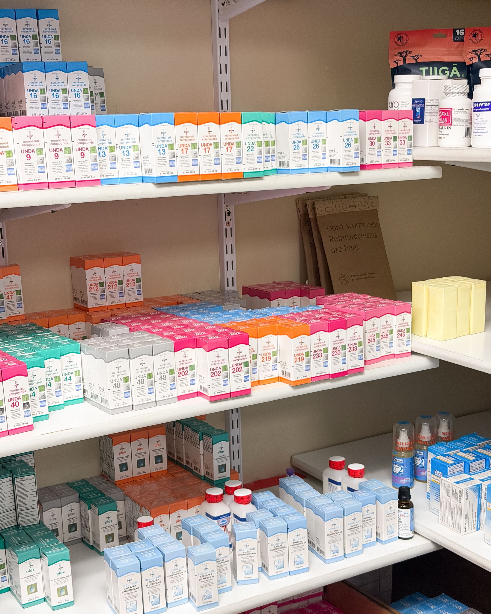 Holistic medicine supplements and remedies organized in a clinic, supporting personalized treatment plans in Omaha NE