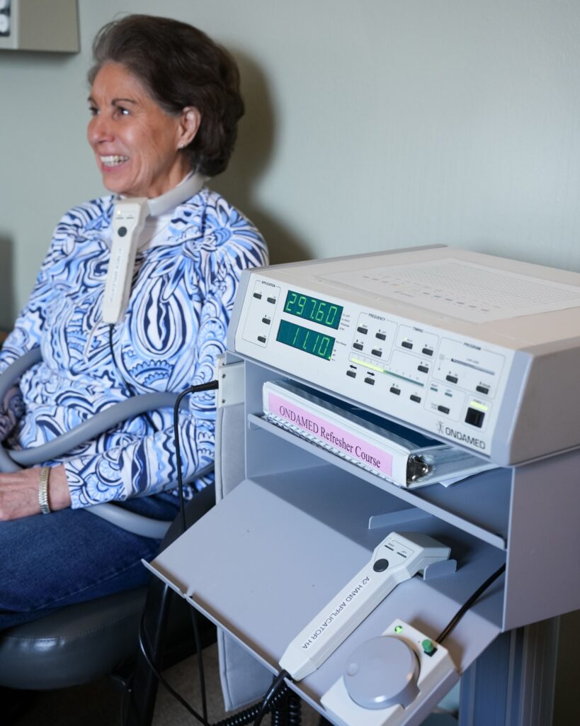 Patient receiving recovery therapy treatment to support slow recovery after workout and improve muscle repair and energy